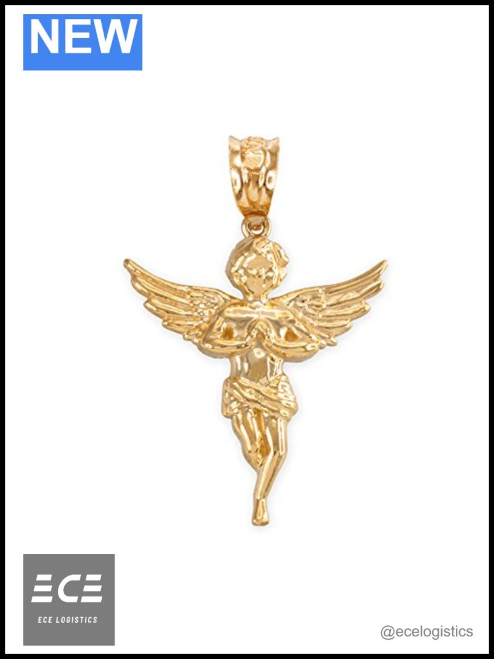 Textured 14k Yellow Gold Praying Angel Charm Pendant